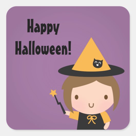Cute Little Witch Kinder Halloween Party Favors Vierkante Sticker (Voorkant)