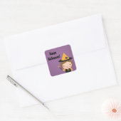 Cute Little Witch Kinder Halloween Party Favors Vierkante Sticker (Envelop)