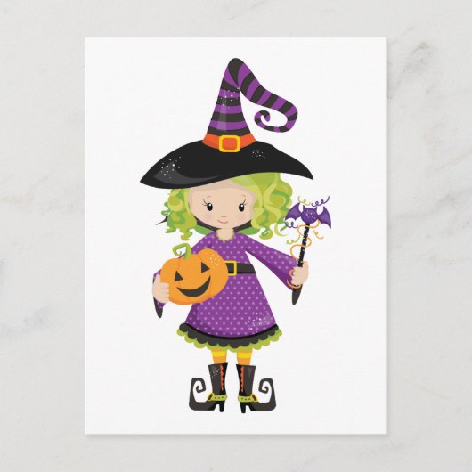 Cute Little Witch met Pumpkin Briefkaart (Voorkant)