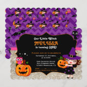 Cute Little Witch Première invitation Anniversaire (Devant / Derrière)