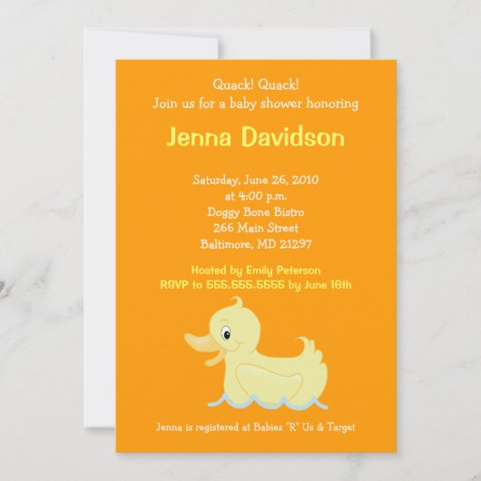 Cute Little Yellow Baby shower Invitation (Devant)
