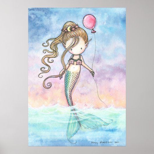 Cute Little Zeemeermin Met Ballon Poster (Voorkant)