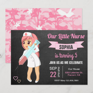 Cute Little Zurse Girls Birthday Party Invitation Kaart