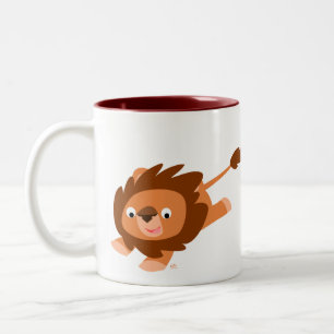 Cute Lively Cartoon Lion Tweekleurige Koffiemok