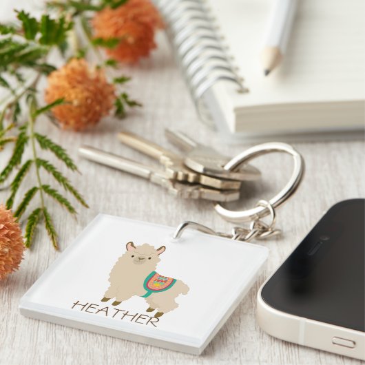 Cute Llama Aangepaste naam Aangepaste Sleutelhange Sleutelhanger (Voorkant Rechts)