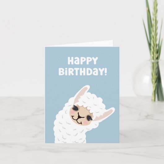 Cute Llama/Alpaca Blue Birthday Kaart (Voorkant)