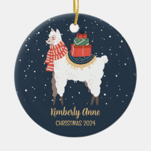 Cute Llama Alpaca Kerstmis Snowy Winter Holiday Keramisch Ornament