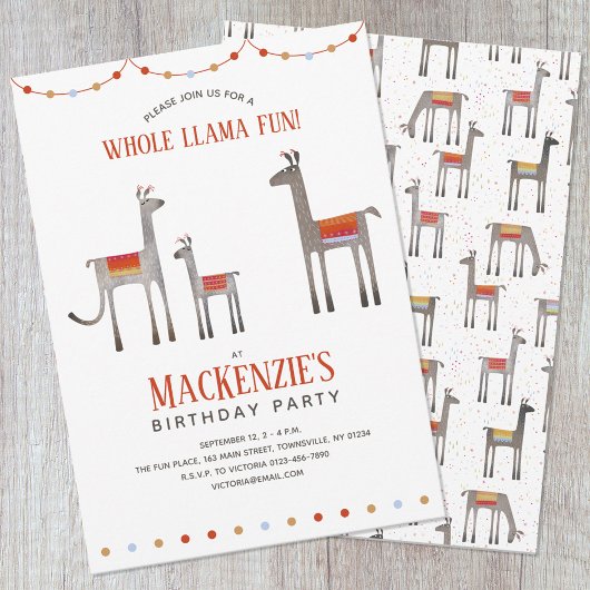 Cute Llama Amusant Invitation Anniversaire