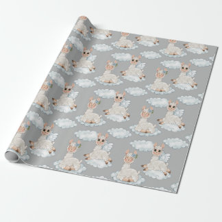 Cute llama animal alpaca bloemen wolken cadeaupapier