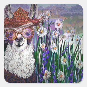 .Cute Llama Art met bril. en kunst Vierkante Sticker