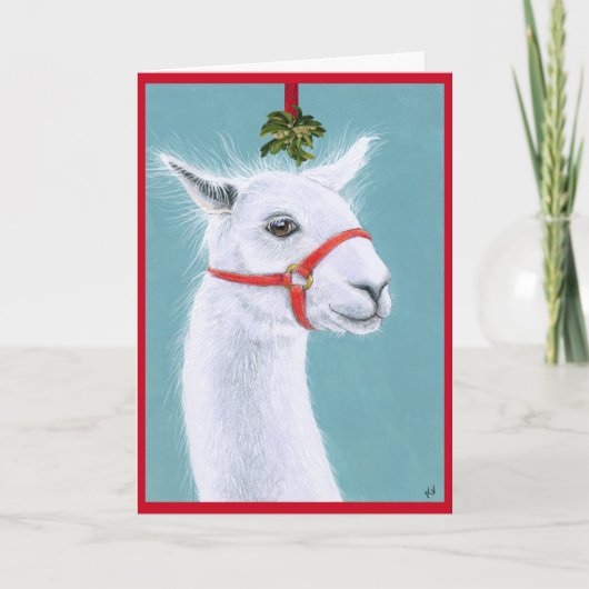 Cute Llama avec carte de Noël Mistletoe (Devant)