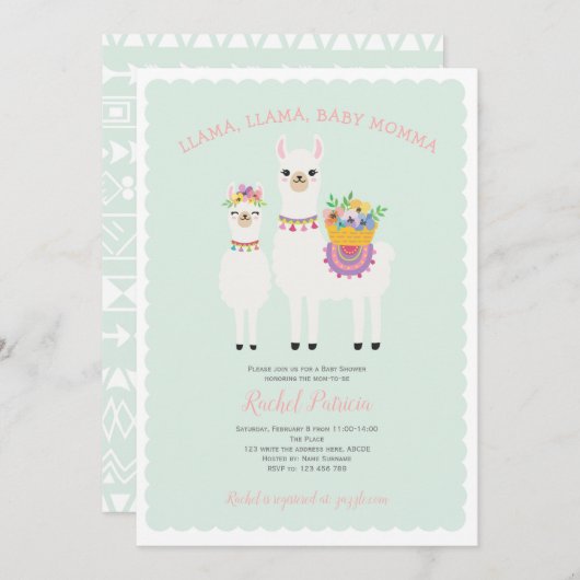 Cute, Llama baby shower Kaart (Voorkant / Achterkant)