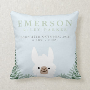 Cute Llama Birth Announcement Stats Nursery Pillow Kussen