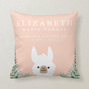 Cute Llama Birth Announcement Stats Nursery Pillow Kussen