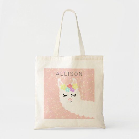 Cute Llama Blush Pink Floral Personalized Tote Bag (Voorkant)