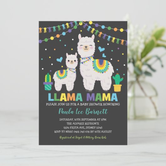 Cute Llama Boy Baby shower/Fiesta Cactus Alpaca Kaart (Staand voorkant)