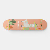 Cute Llama Cactus Party Girly Personalized Skateboard (Horizontaal)