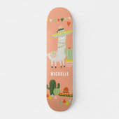 Cute Llama Cactus Party Girly Personalized Skateboard (Voorkant)