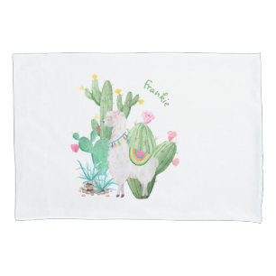 Cute Llama & Cactus Waterverf Persoonlijk Wit Kussensloop