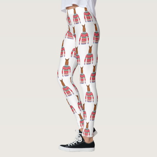 Cute Llama draagt Funny Ugly KerstSweater Leggings (Links)