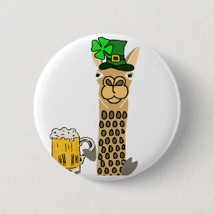 Cute Llama Drink Beer St. Patrick's Day Cartoon Ronde Button 5,7 Cm