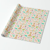 Cute Llama en Cactus Pattern Wrapping Paper Cadeaupapier (Uitgerold)