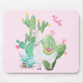 Cute Llama en Cactus Waterverf - Pastel Roze Muismat (Voorkant)