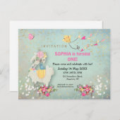 Cute Llama et florales Première Invitation d'anniv (Devant / Derrière)