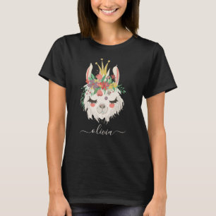 Cute Llama Face Floral Nom personnalisé T-shirt
