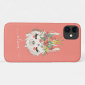Cute Llama Face Floral Personal Name Case-Mate iPhone Case (Achterkant (horizontaal))