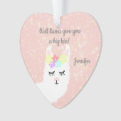 Cute Llama Floral Blush Pink Personalized Ornament (voorkant)