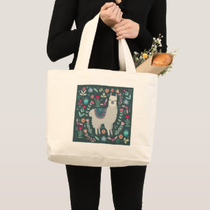 Cute Llama Floral Design Grote Tote Bag
