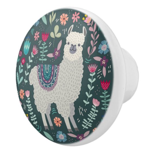 Cute Llama Floral Design Keramische Knop (Rechts)