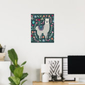 Cute Llama Floral Design Poster (Thuiskantoor)