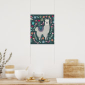 Cute Llama Floral Design Poster (Keuken)