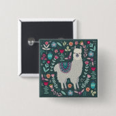 Cute Llama Floral Design Vierkante Button 5,1 Cm (Voorkant /achterkant)