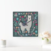 Cute Llama Floral Design Vierkante Klok (Huis)