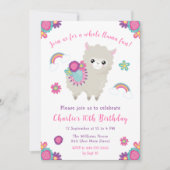 Cute Llama Floral Invitation Anniversaire (Devant)