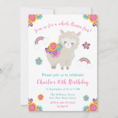 Cute Llama Floral Invitation Anniversaire (Devant)