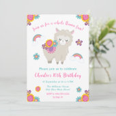 Cute Llama Floral Invitation Anniversaire (Debout devant)