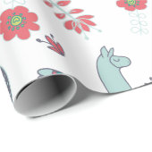 Cute Llama Floral Pattern Print Cadeaupapier (Rol Hoek)