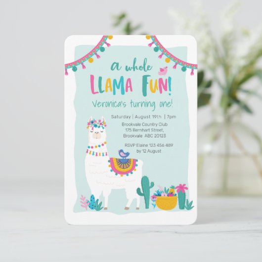 Cute Llama fun cactus Anniversaire Invitation (Debout devant)