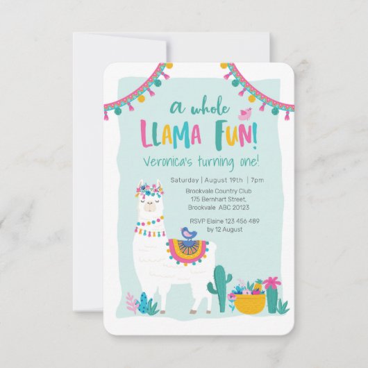 Cute Llama fun cactus Anniversaire Invitation (Devant)