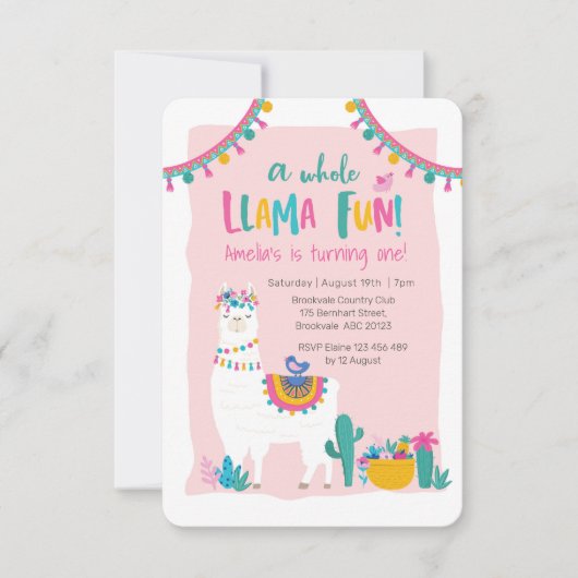 Cute Llama fun cactus Anniversaire Invitation (Devant)