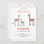 Cute Llama Fun First Birthday Invitation Kaart (Voorkant)