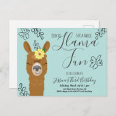 Cute Llama Fun Girls Birthday Party Invitation (Devant / Derrière)