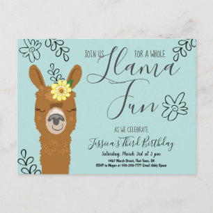 Cute Llama Fun Girls Birthday Party Invitation