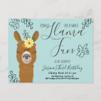 Cute Llama Fun Girls Birthday Party Invitation