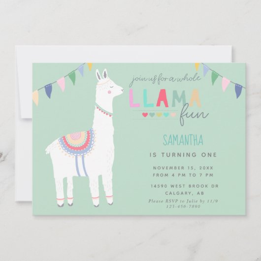 Cute Llama Fun Kind Birthday Fiesta Banner Kaart (Voorkant)