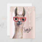 Cute Llama Girly Pink Glitter Denking You (Voorkant / Achterkant)